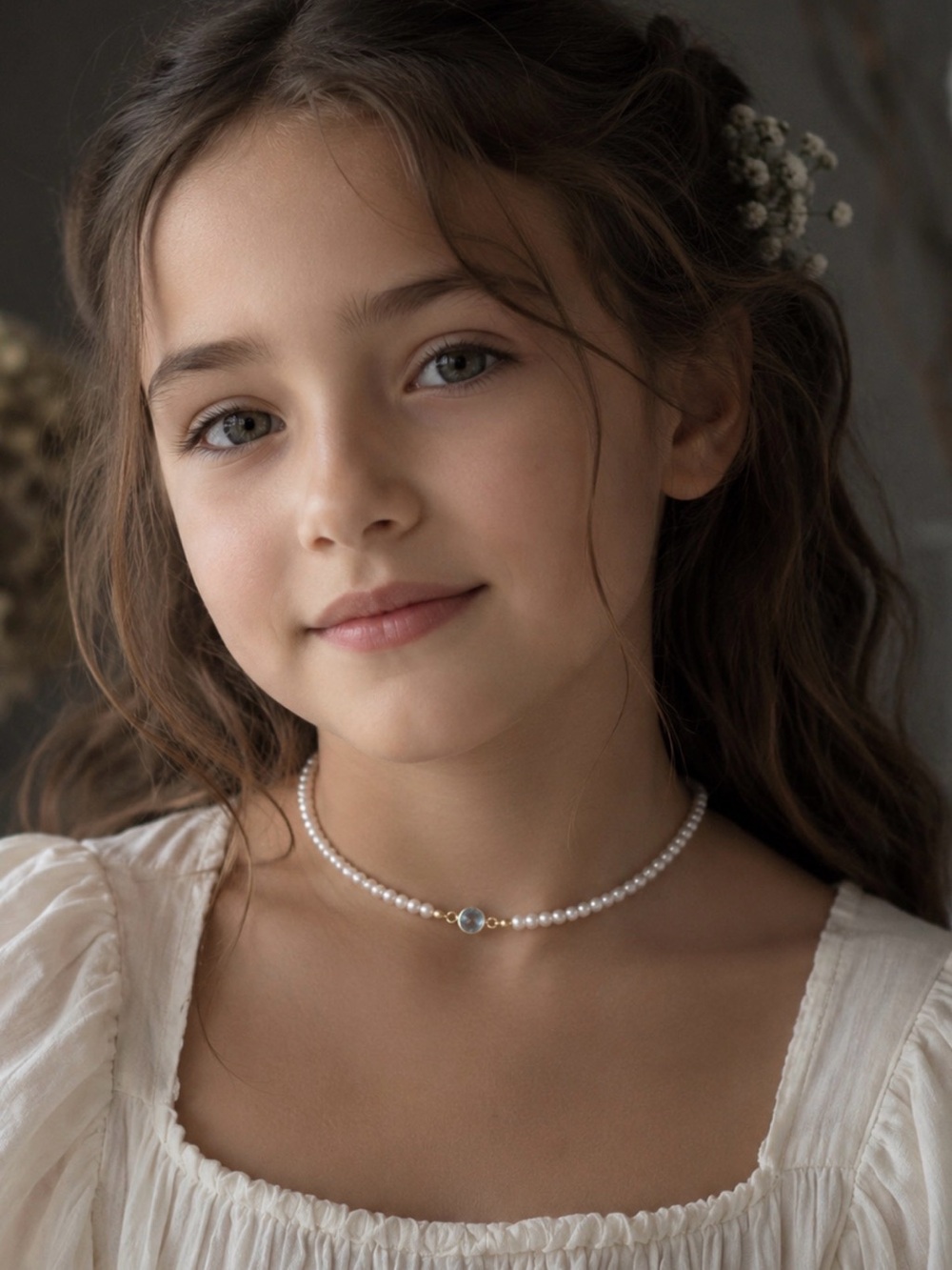 Handmade kids pearl and gemstone necklace-   Custom sized baby and child